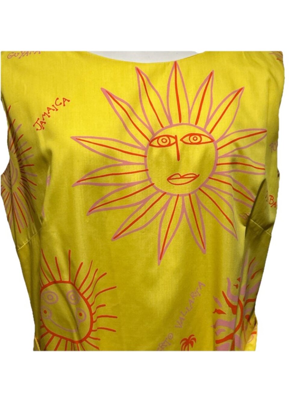 Vintage Tropical Sun Dress Large 14 Sheath Quirky Resort Cruise Resortwear 80s - Picture 2 of 16